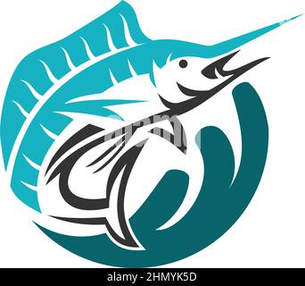Marlin fish on ocean  Icon Illustration Brand Identity Stock Vector
