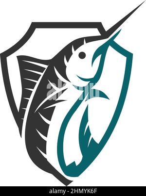 Marlin fish shield Icon Illustration Brand Identity Stock Vector