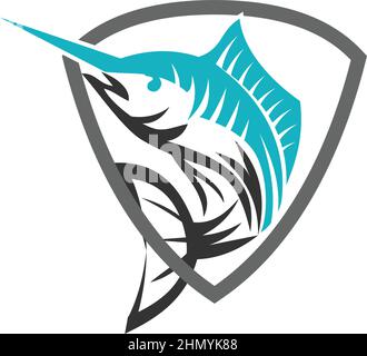 Marlin fish shield Icon Illustration Brand Identity Stock Vector