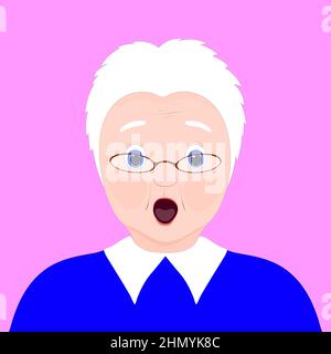 Face expression of grandmother, surprised. Emotion of old woman. Vector Stock Vector