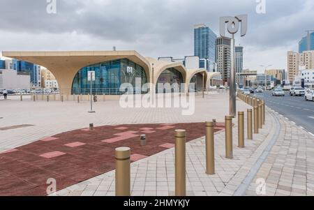 Doha, Qatar - January 16th 2022: Metro station on the C Ring Road in Al Sadd in Doha, Qatar Stock Photo