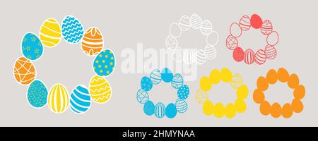 3D Happy Easter layered wreath with easter eggs. Layered paper decoration. Print, cut out, glue. Egg hunt for children template layout. Vector stock i Stock Vector