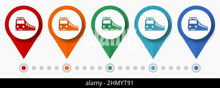 Subway, metro, public transport concept vector icon set, flat design train pointers, infographic template easy to edit Stock Vector