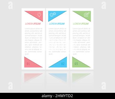 Business Infographics. 3 steps to achieve the result. Stages of development, workflow, marketing or plan. Business strategy with icons. Diagram of the Stock Vector