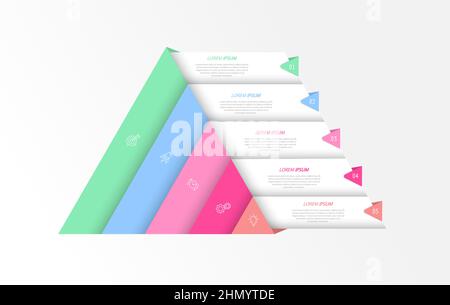 Infographics. 5 steps of development, marketing, workflow or plan. Business strategy with icons. Report and statistics diagram. Stock Vector