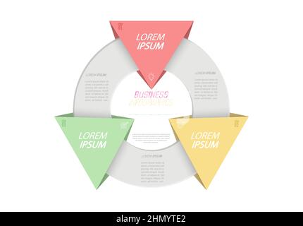 Business Infographics. 3 steps to achieve the result. Stages of development, workflow, marketing or plan. Business strategy with icons. Diagram of the Stock Vector