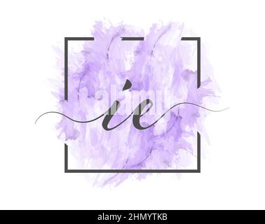 Calligraphic lowercase letters I and E are written in a solid line on a colored background in a frame. Stock Vector