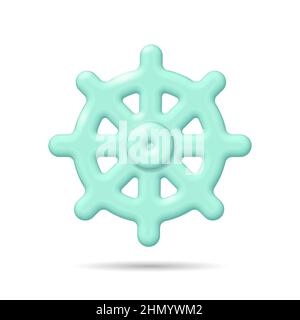 3D wheel helm render icon computer developer app concept. Business cartoon digital open source program. Data coding steering glowing vector. Stock Vector