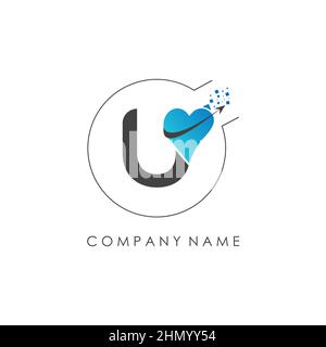 Initial letter U logo with creative love sign biotech typography vector template. Abstract letter U logo design Stock Vector