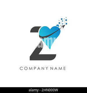 Initial letter Z logo with creative love sign biotech typography vector template. Abstract letter Z logo design Stock Vector
