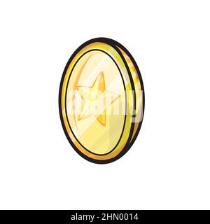 Gold game coin with the star. Graphic user interface design element. Money symbol. Game ui element. Stock Vector