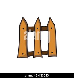 Funny wooden fence, cartoon style isolated on white background stock vector illustration. Rural outdoor decoration, ui asset element. Stock Vector