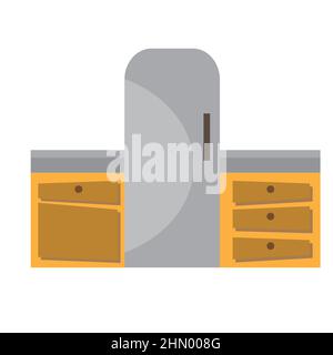 Kitchen cabinets and refrigerator. Simple vector icon. Home appliances. Flat design on white Stock Vector