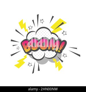 Boom comic cartoon lettering, pop art style. Boom! explosion vector colorful illustration. Stock Vector