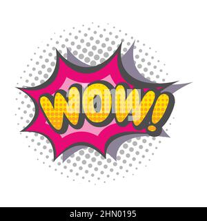 Wow comic cartoon lettering, pop art style. Wow! star explosion vector colorful illustration. Stock Vector