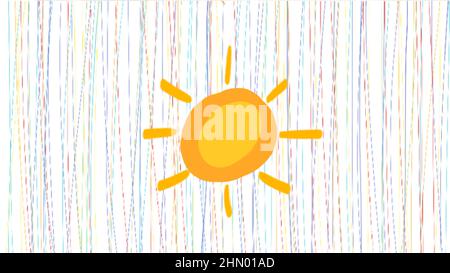 Sun and happy thin vertical lines background. Stock Photo