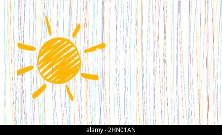 Sun on happy thin vertical lines background. Stock Photo