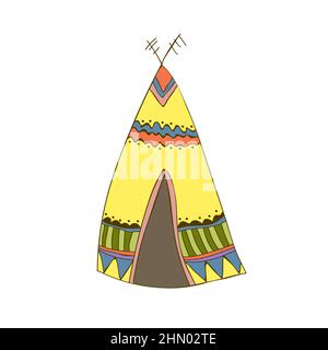 An Indian wigwam. Vector teepee in doodle style. Isolated object on a white background. Simple element Stock Vector