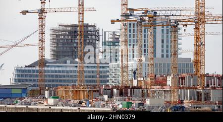 Hamburg, Germany. 12th Feb, 2022. View of the Überseequartier construction sites with the Strandkai 56 construction site in the background. Credit: Markus Scholz/picture alliance//dpa/Alamy Live News Stock Photo