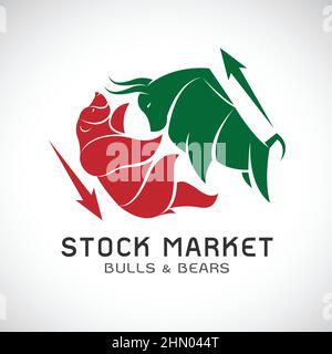 Vector of bull and bear symbols of stock market trends. Stock market and business concept. The growing and falling market. Wild Animals. Stock Vector