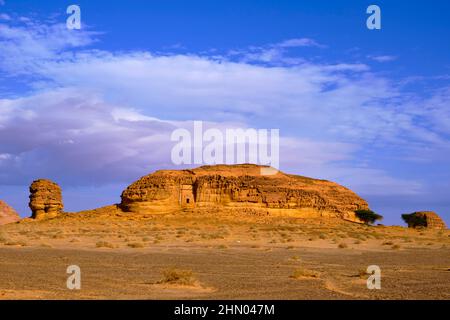 Saudi Arabia, Al Madinah Region, AlUla or Al Ula, Nabatean Tomb In Hegra (Madain Saleh) Archaeologic Site Stock Photo