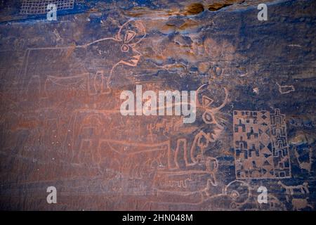 Saudi Arabia, Al Madinah Region, AlUla or Al Ula,  Archaeologic Site of rock carving Stock Photo