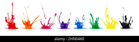 Colorful paint splashes isolated on white Stock Photo