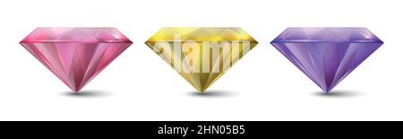 Vector 3d Realistic Gemstone, Crystal, Rhinestones Icon Set Closeup Isolated. Jewerly Concept. Design Template, Clipart. Colored Gems, Crystals Stock Vector