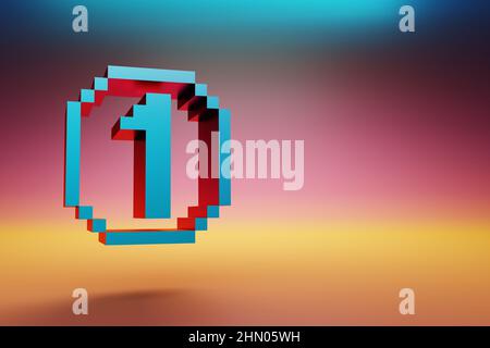 Pixel number  1. Beautiful Blue One icons symbol on multicolor bright background. 3d rendering illustration. Background pattern for design. Stock Photo