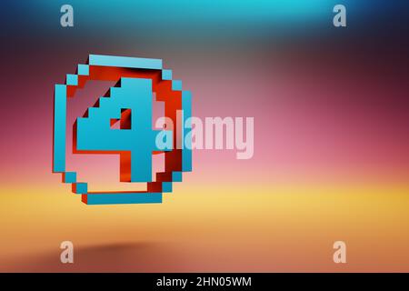 Pixel number 4. Beautiful Blue Four icons symbol on multicolor bright background. 3d rendering illustration. Background pattern for design. Stock Photo