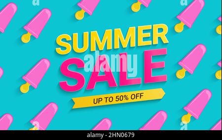 Sale banner for summer 2022 with ice cream. Stock Vector
