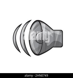 Grey speaker icon. Graphic ui element for game or app in cartoon style. Vector on white background Stock Vector