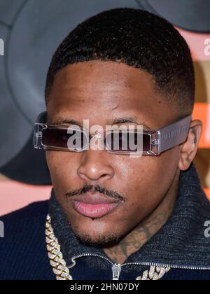 West Hollywood, United States. 12th Feb, 2022. WEST HOLLYWOOD, LOS ANGELES, CALIFORNIA, USA - FEBRUARY 11: YG arrives at 'Homecoming Weekend' Featuring Justin Bieber And Marshmello Hosted By The h.wood Group And REVOLVE Presented By PLACES.CO and Flow.com, Produced By Uncommon Entertainment held at the Pacific Design Center on February 11, 2022 in West Hollywood, Los Angeles, California, United States. ( Credit: Image Press Agency/Alamy Live News Stock Photo