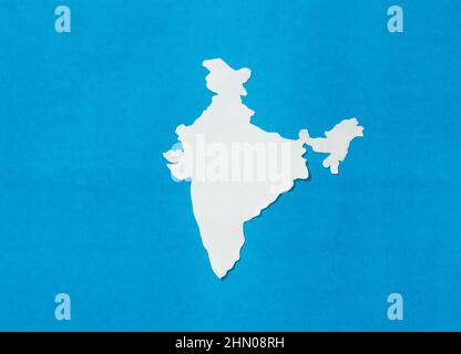 Paper cut India map isolated on Blue background. Stock Photo
