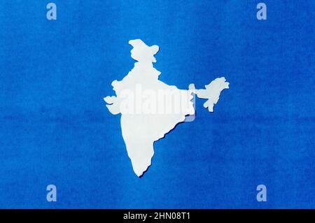 Paper cut India map isolated on Blue background. Stock Photo