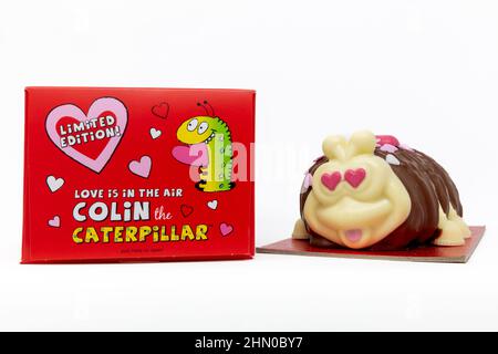 M&S Love is in the Air Colin the Caterpillar Limited Edition Valentines Cake Stock Photo