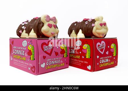 M&S Love is in the Air Colin & Connie the Caterpillar Valentines Cakes Stock Photo