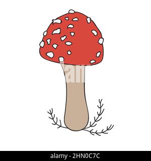 Vector cartoon fly agaric mushroom icon isolated on white background. Simple hand drawn icon Stock Vector