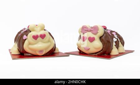 M&S Love is in the Air Colin & Connie the Caterpillar Limited Edition Valentines Cakes Stock Photo