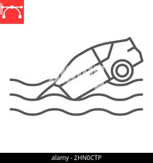 Car sinking line icon, insurance and accident, sinking car vector icon, vector graphics, editable stroke outline sign, eps 10. Stock Vector