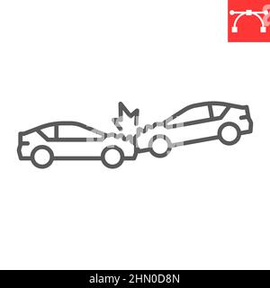 Car crash line icon, insurance and collision, two cars accident vector icon, vector graphics, editable stroke outline sign, eps 10. Stock Vector