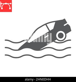Car sinking glyph icon, insurance and accident, sinking car vector icon, vector graphics, editable stroke solid sign, eps 10. Stock Vector