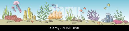 Underwater graphic sea color long sketch illustration vector Stock Vector