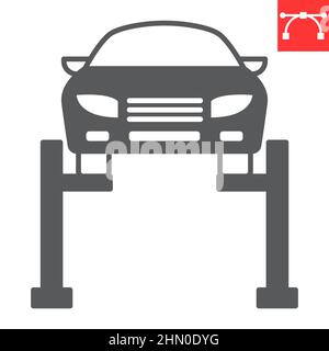 Car lifting glyph icon, vehicle service and repair, car service vector icon, vector graphics, editable stroke solid sign, eps 10. Stock Vector