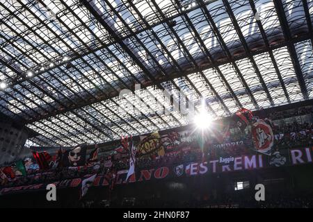 Milan, Italy. 13th Feb, 2022. AC Milan fans during the Serie A match at Giuseppe Meazza, Milan. Picture credit should read: Jonathan Moscrop/Sportimage Credit: Sportimage/Alamy Live News Credit: Sportimage/Alamy Live News Stock Photo