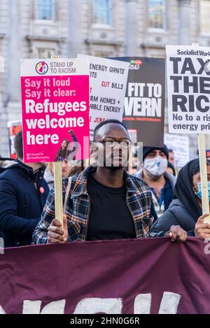 Protest against rising Cost of Living, Whitehall, London, UK 12/02/2022 Stock Photo