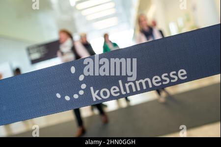 Koelnmesse sign at the North Entrance. With around 75 trade fairs annually, Koelnmesse is one of the largest trade fair organizers in Germany. Stock Photo