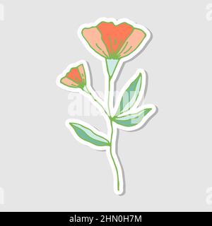Simple abstract hand drawn flower. Stickers with flowers for the album. Beautiful floral stickers.Doodle style. Drawing bright flowers. Vector Stock Vector
