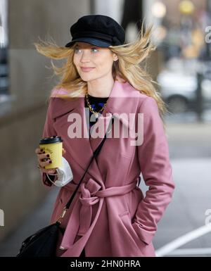 London, UK. 13th Feb, 2022. Laura Whitmore, Model and presenter, at BBC Broadcasting House Credit: Mark Thomas/Alamy Live News Stock Photo