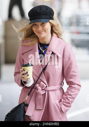 London, UK. 13th Feb, 2022. Laura Whitmore, Model and presenter, at BBC Broadcasting House Credit: Mark Thomas/Alamy Live News Stock Photo